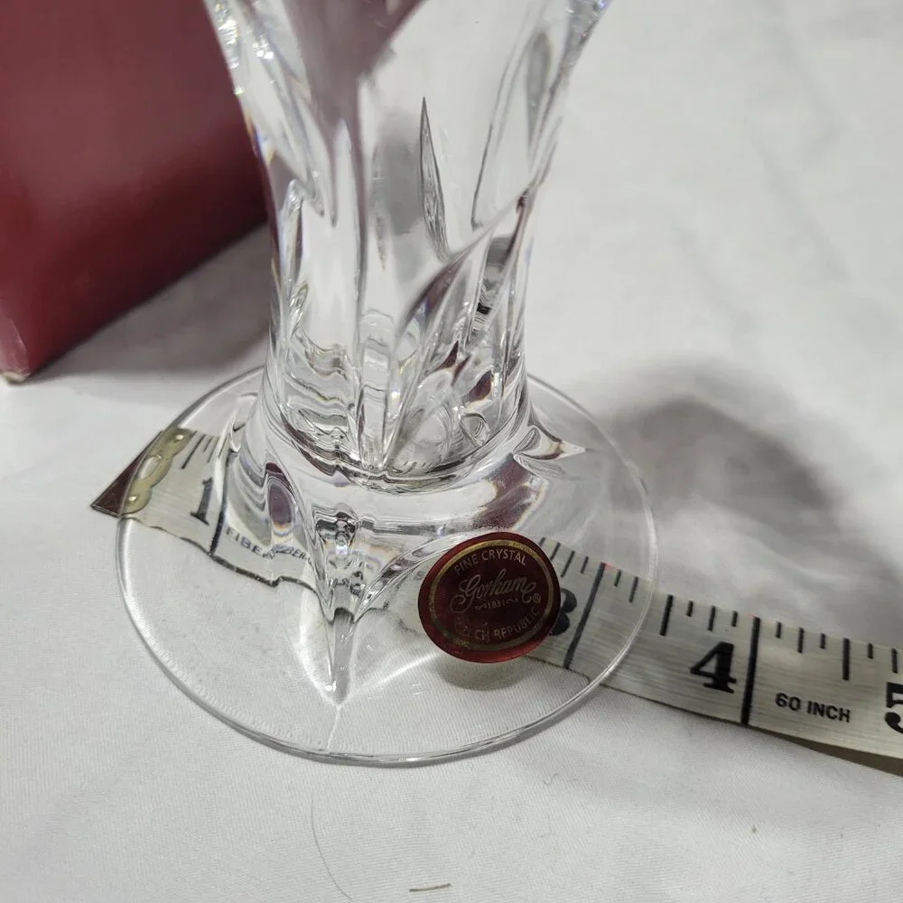 Gorham Etched Flower Bud Vase Fine Crystal Clear 8 in Czech Republic Etched